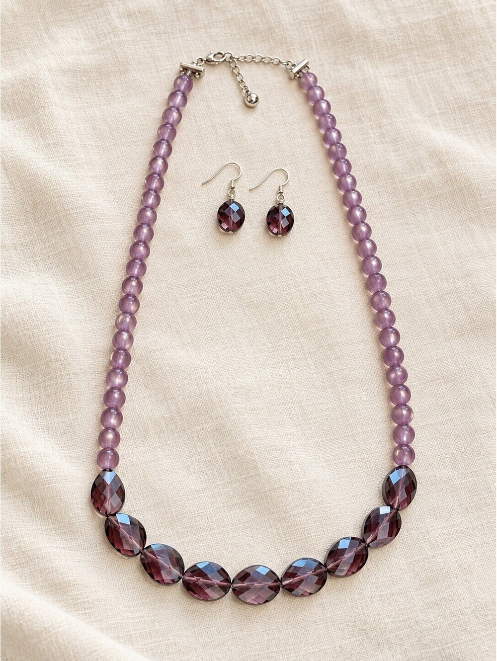 💜 Purple Beaded Necklace & Matching Earrings Set